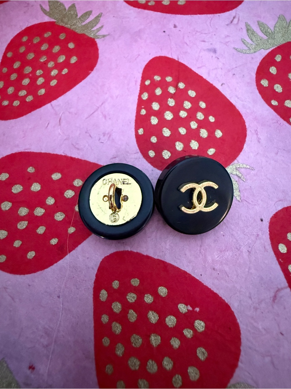 CHANEL Black and Gold interlocking CC Button set of two